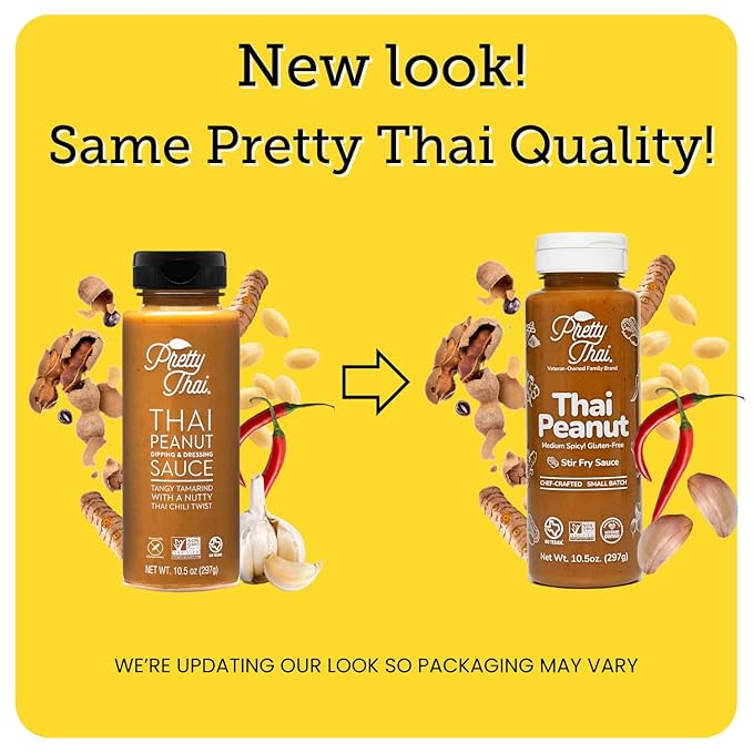 Pretty Thai Peanut Sauce, Gluten Free Certified Non-GMO Vegan Authentic Stir Fry, Dressing, Rice Seasoning, Condiment & Dipping Sauce, 100% Natural (Pack of 3)