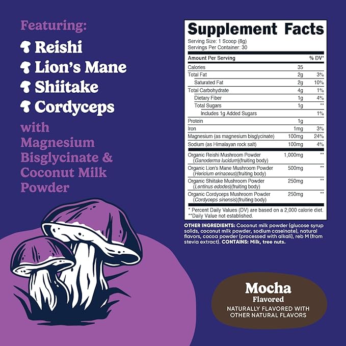 Nutricost Nutrizen PM Unwind Adaptogenic Mushroom Drink (Mocha Flavored) 30 Servings - Includes Reishi, Lion's Mane, Shiitake, Cordyceps