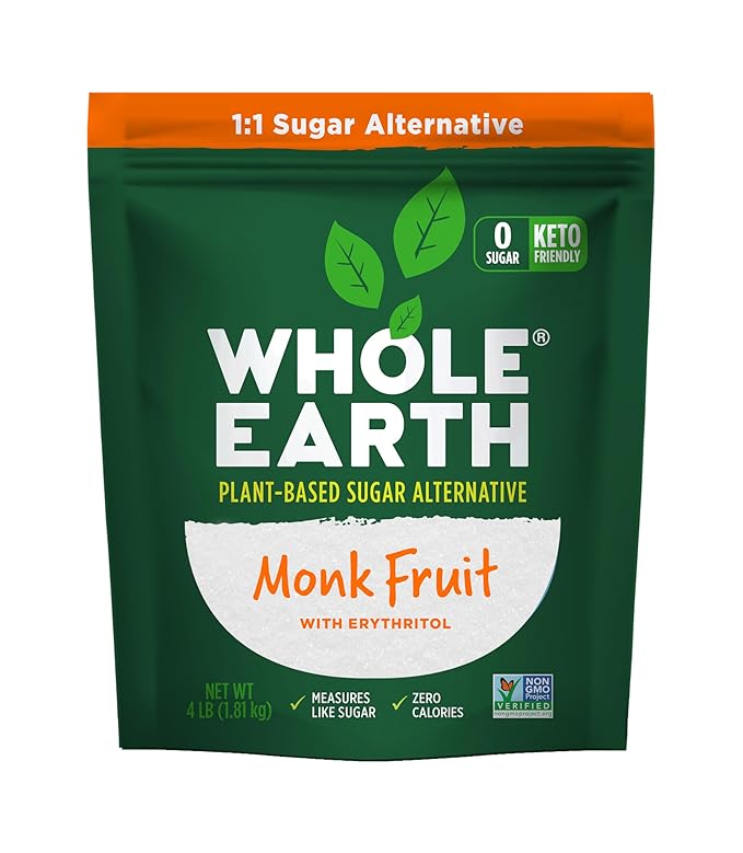 WHOLE EARTH Monk Fruit Sweetener with Erythritol, Plant-Based Sugar Alternative, 4LBS