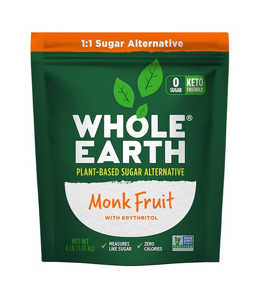 WHOLE EARTH Monk Fruit Sweetener with Erythritol, Plant-Based Sugar Alternative, 4LBS
