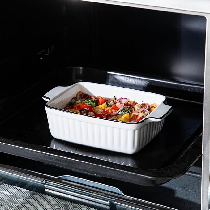 Ceramic Casserole Dish Set with Handles Sets of 4 - Oven, Microwave & Dishwasher Safe 12OZ Rectangular Bakeware |Deep Baking Pans for Lasagna, Cake, Cooking & Gift Use
