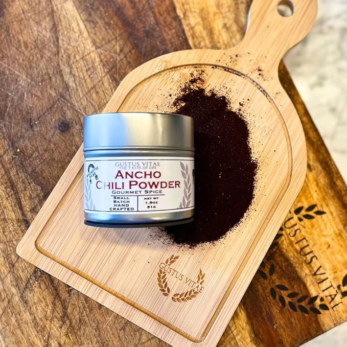 Ancho Chili Powder | Gourmet Spice | All Natural Chili Powder | Non GMO, All Natural | Hand Made, Small Batch | Artisanal Seasoning | GLP-1 Friendly | No Artificial Ingredients | Magnetic Tins | Gustus Vitae | #0721