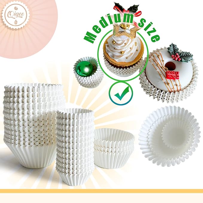 qiqee 1000pcs White Cupcake Liners Muffin Linner No Smell, Food Grade Baking Cups竊늆tandard Sizeç«?,<div>