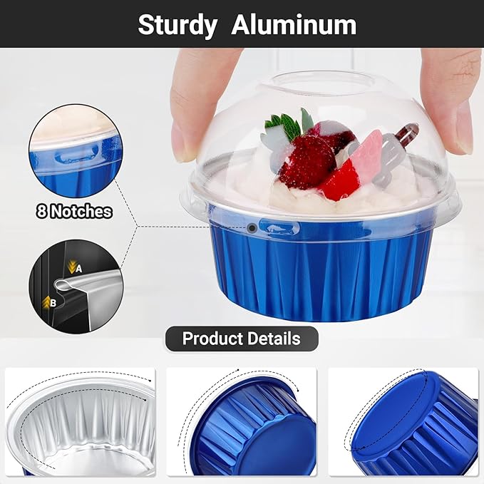 EUSOAR Disposable Ramekins with Lids, 60pcs 5oz Mini Cheesecake Pans and 60pcs Individually Wrapped Sporks, Aluminum Foil Ramekins Baking Cups with Lids for Party Bulk Wedding Birthday Picnic