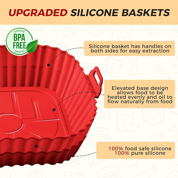 3 Pack Air Fryer Silicone Liners 8inch Air Fryer Silicone Pot Reusable Food Grade Silicone Airfryer Liners Baking Basket Accessories Replacement of Flammable Disposable Parchment Paper