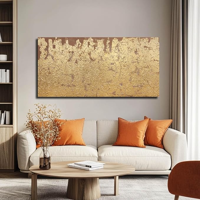 VAYIMDH Modern Canvas Wall Art Wall Decorations for Bedroom Floral Wall Painting 24"x48" Gold Foil Hand Painted Pictures for Kitchen