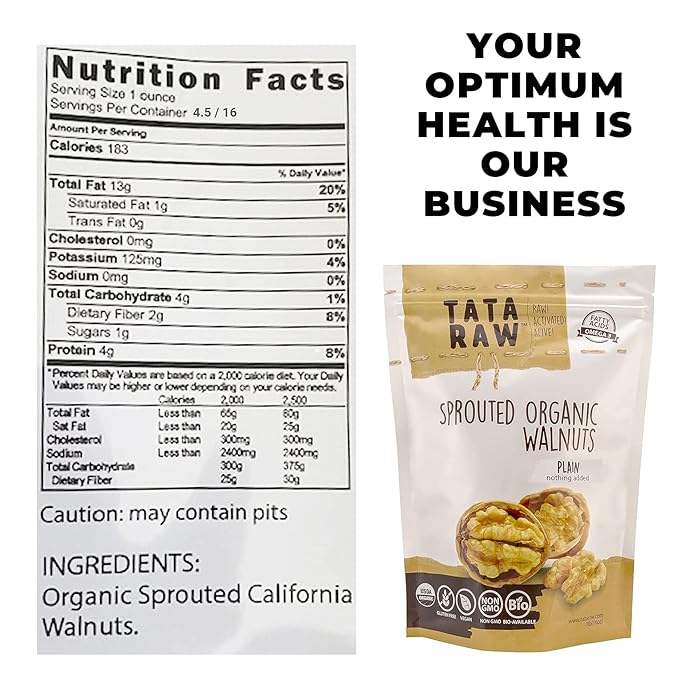 TATA RAW - Sprouted Organic Walnuts - PLAIN. Nothing added -1 lb. Soaked & Air dried SUPER QUALITY. Raw. Alive. Activated. Fresh