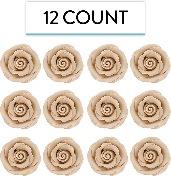 Global Sugar Art Premium Edible Roses, Ivory, Unwired, Medium 1.5 inches, 12 Count by Chef Alan Tetreault