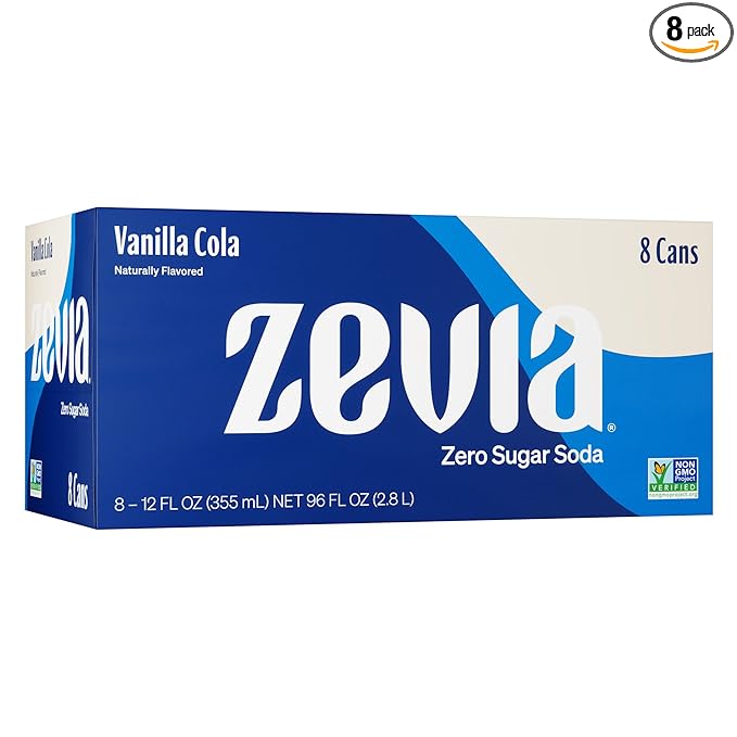 Zevia Zero Sugar Soda, Vanilla Cola, 12 oz Cans (8-Pack) ??Naturally Sweetened, Non-GMO Project Verified, Gluten-Free, Vegan