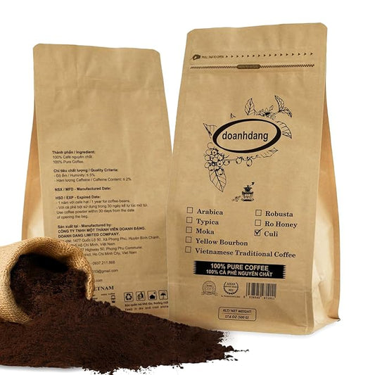 doanhdang - 17 Oz Premium Culi Ground Bean Coffee, 100% Culi Peaberry Medium Roast, Rich Flavor for Espresso Shot and Brew, Origin from Vietnam, Ground Med Roast Beans, Pack of 1, Phin Filter Included