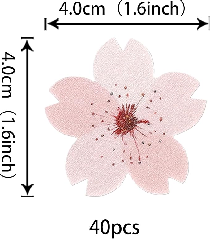 40 Pack Edible Cherry Blossom Cake Toppers Cherry Flowers Cupcake Toppers Rice Paper Wafer Paper Cake Picks for Cherry Blossom Theme Baby Shower Bridal Shower Kids Birthday Cake Decorations Pink