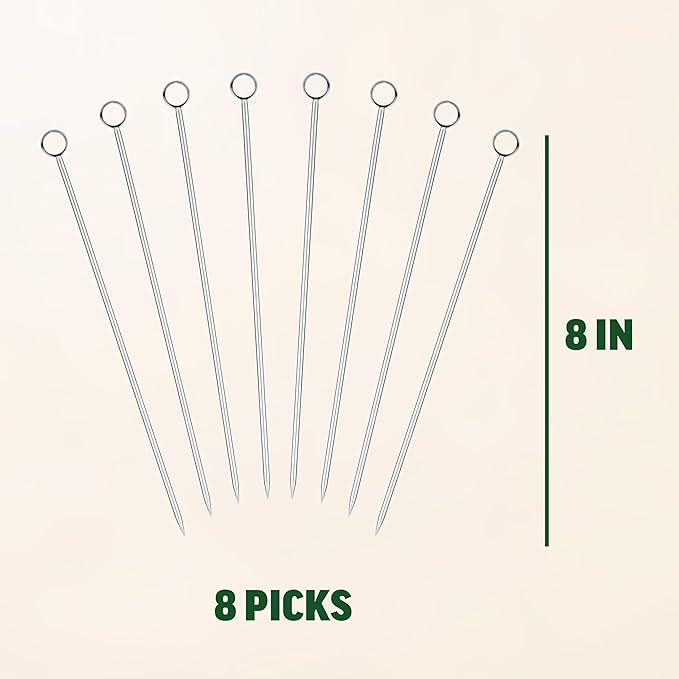 Zenlogy 8” long Appetizer Picks (pack of 8) – Stainless Steel - Eco Friendly and Reusable