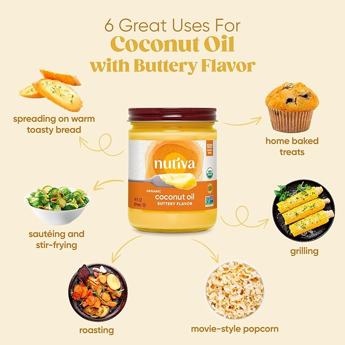 Nutiva Organic Butter Flavored Coconut Oil for Popcorn, Cooking and Baking. 29 Fl Oz - USDA Organic Non-GMO, Vegan Dairy-Free Butter Substitute. Paleo and Keto Friendly.