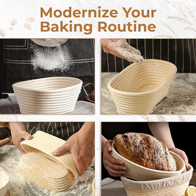 Banneton Bread Proofing Basket 10" Oval | Sourdough Proofing Basket with Linen Liner | Oval Banneton Bread Basket for Sourdough Baking Supplies | Non-Stick Bread Proofing Bowl for Perfect Loaves