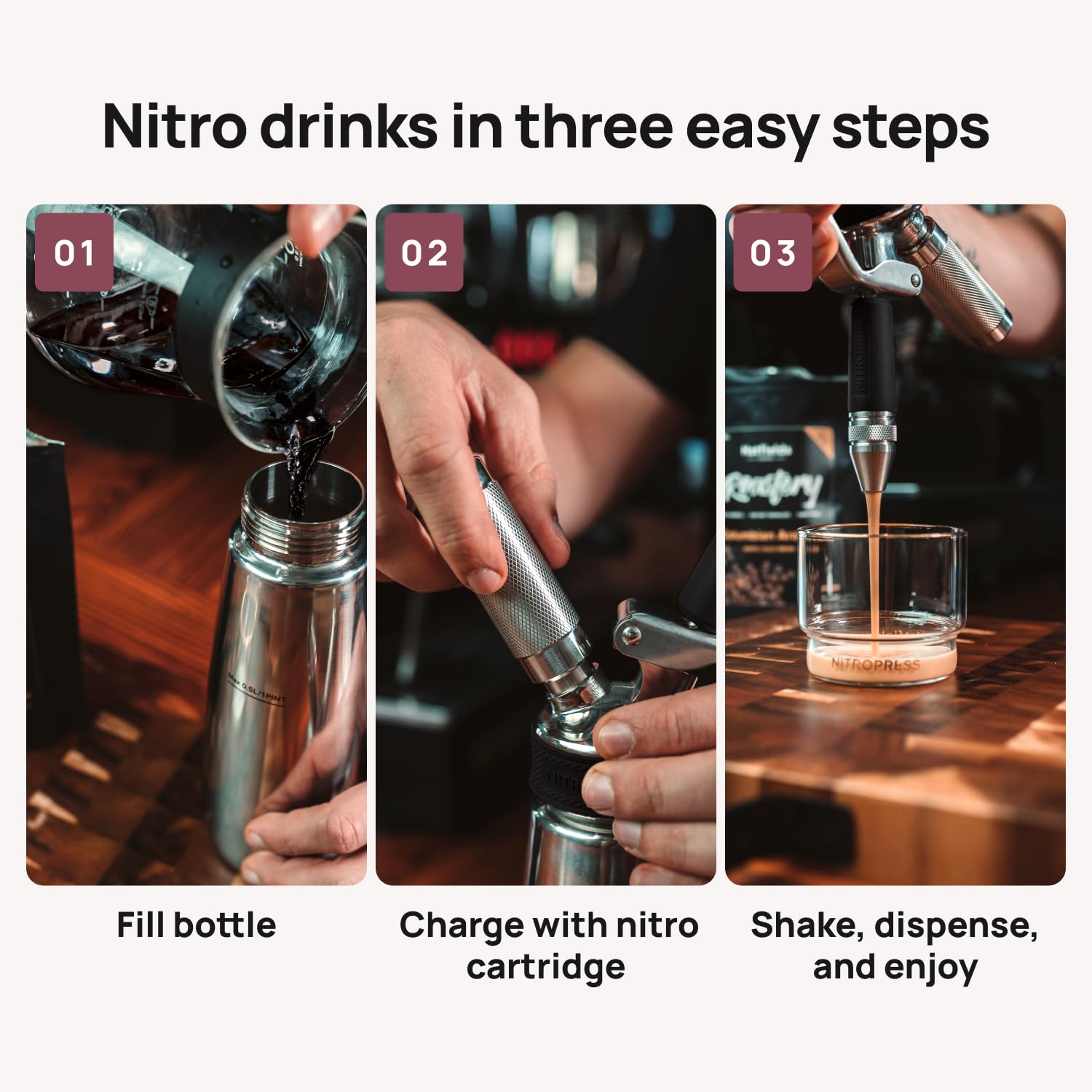 Original NitroPress - Nitro Cold Brew Coffee Maker Kit | Includes 10 Nitrogen Cartridges | Portable