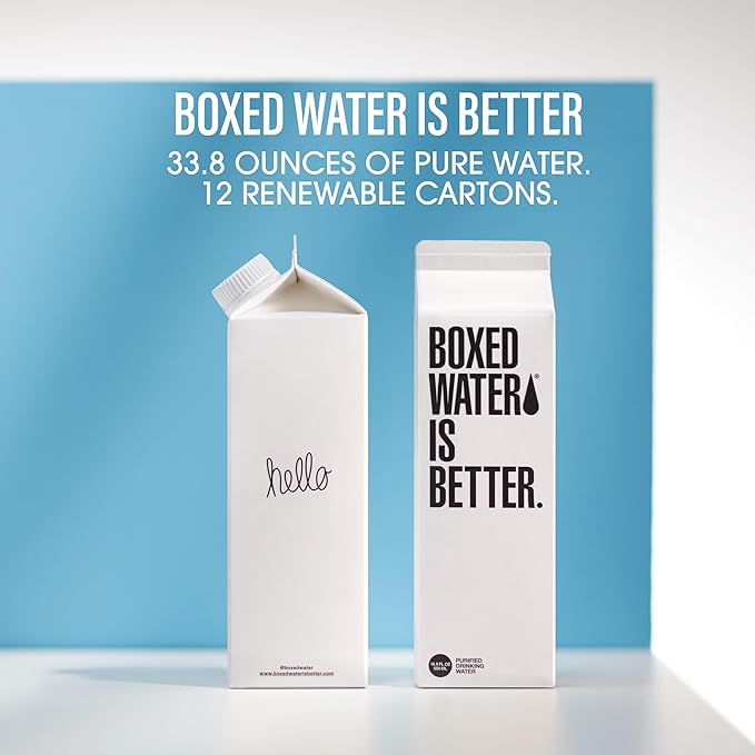 Boxed Water 33.8 oz. (12 Pack) – Better Than Premium Plastic Purified Drinking Water — Plant-Based Cartons – BPA-Free, Refillable, Reusable