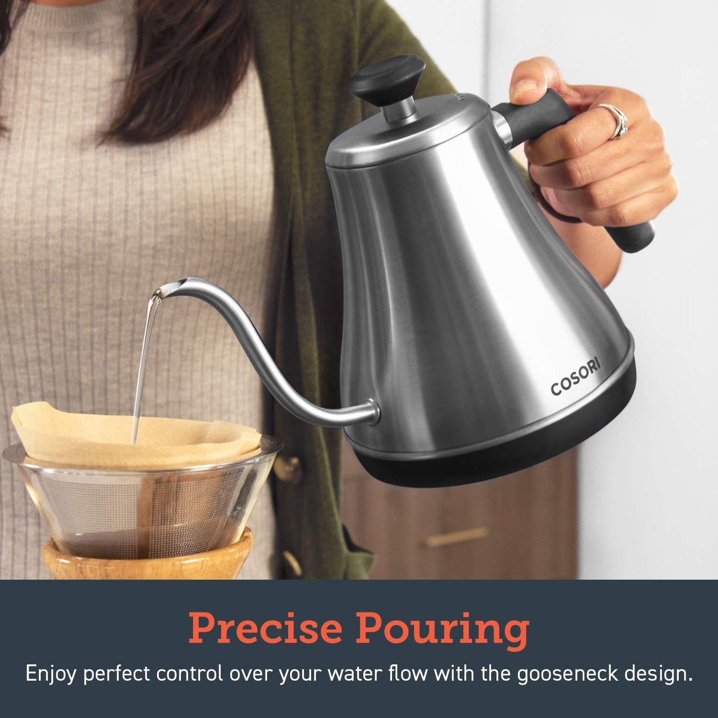 Cosori Gooseneck Electric Kettle with Temperature Control, 0.8L, Silver
