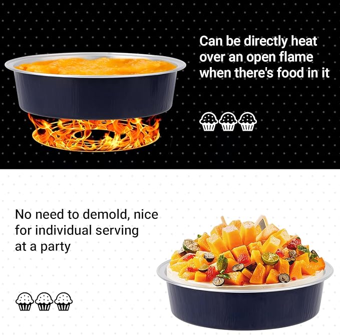 Beasea Aluminum Baking Cups, 7.3oz 200 Pack 4??215ml No Lids Disposable Ramekins Foil Cups Baking Ramekin Cup Cupcake Aluminum Mini Baking Cups for Party - Dark Blue