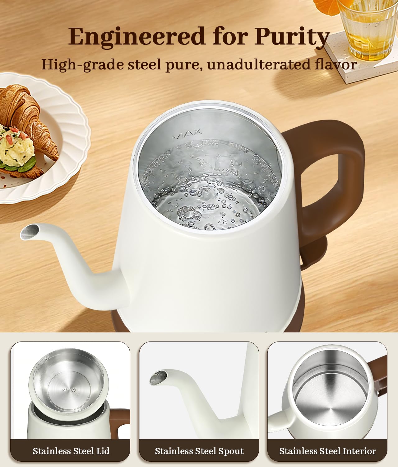 YTLAD Gooseneck Electric Kettle 1L, 1000W, Pour-Over Coffee & Tea