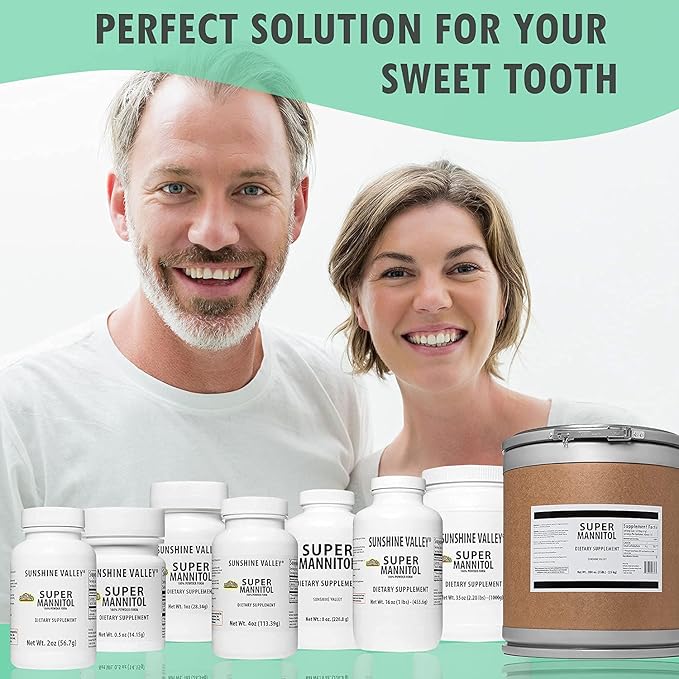 Sunshine Valley® Super Mannitol Powder, Natural & Healthy Artificial Sweetener, Ultra-Pure Sugar Substitute, Low Glycemic Dietary Supplement (8 Fl oz)