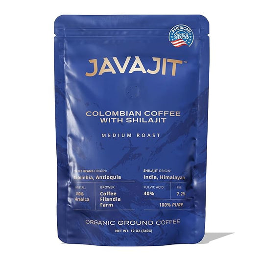 Colombian Coffee with Shilajit ??Medium Roast Organic Ground Coffee, Energy & Immunity Boost, 250mg Himalayan Shilajit per Serving, 16 Servings