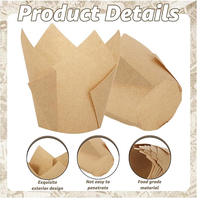 400 PCS Tulip Cupcake Liners Muffin Paper Baking Cups Parchment Paper Muffin Liners Holders Greaseproof Cupcake Wrapper for Party Wedding Birthday Parties Banquets, Natural