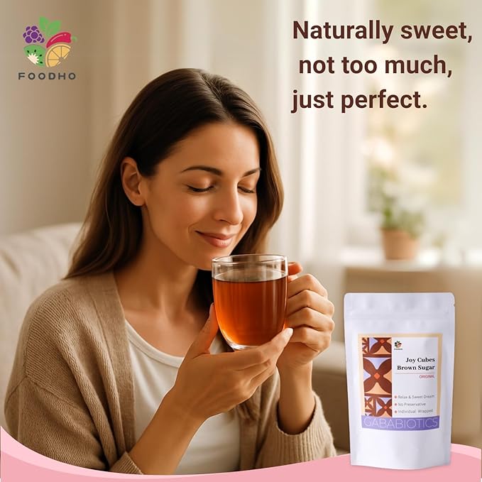 FOODHO GABA Joy Cubes Brown Sugar Cubes - Natural Dark Muscovado Sugar | Old Fashioned Pure Cane Sugar | Rich Nutrients for Good Sleep | Perfect for Tea, Coffee, Milk | No Preservatives