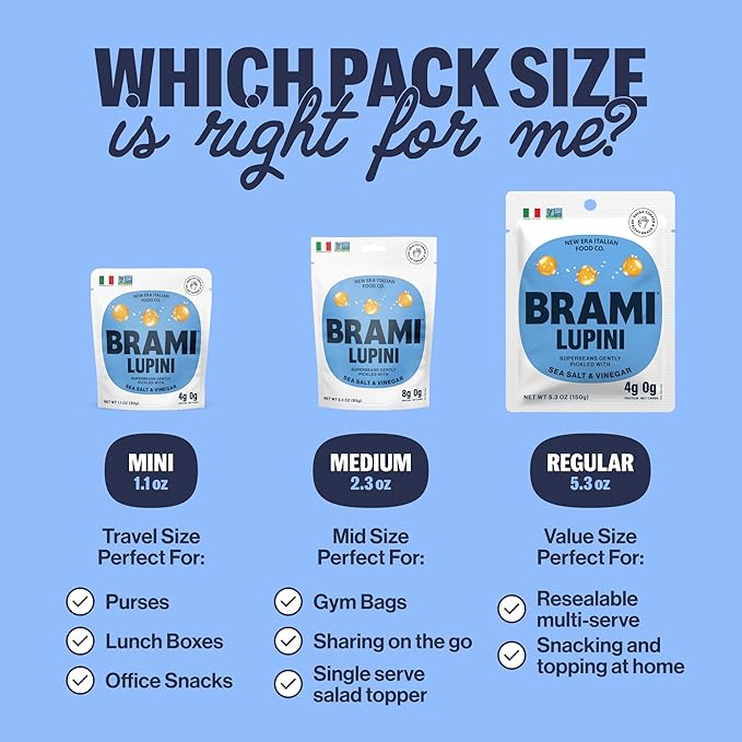 Brami Lupini Beans Snack, Mediterranean Medley | 7g Plant Protein, 0g Net Carbs | Vegan, Vegetarian, Keto, Plant Based, Mediterranean Diet | 1.1 Ounce (Pack of 8)