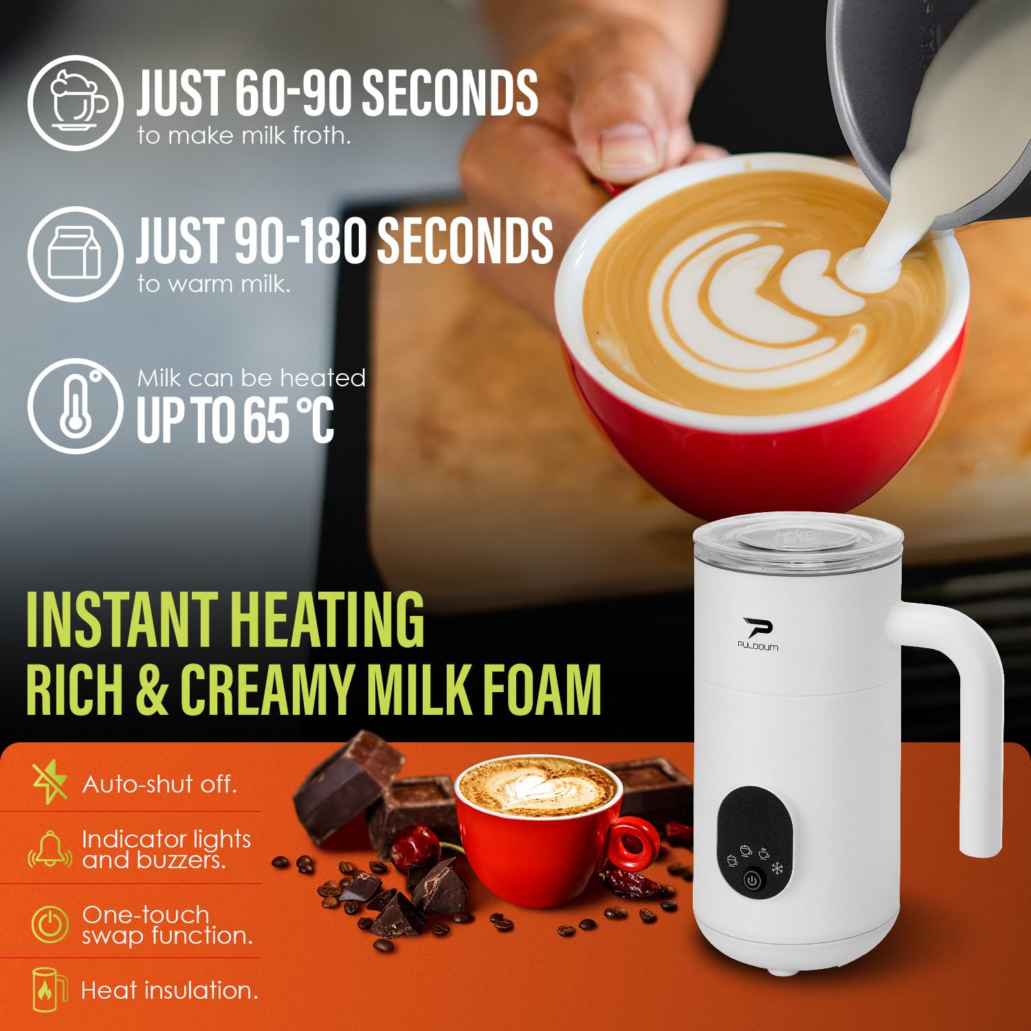 Milk Frother, Electric Milk Frother and Steamer 4 in 1 Automatic Coffee Steamer Frother, 11.8OZ /