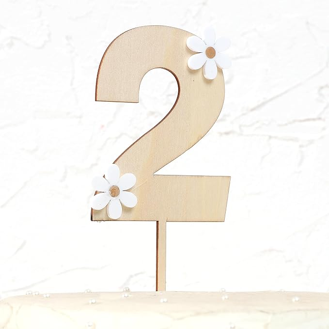 Wooden Daisy Cake Topper - 2nd Birthday Decor, Retro Groovy, Boho, Wooden Cake Decorating Supplies, Second Anniversary