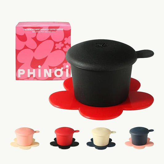??Vietnamese Coffee Dripper ??MIX COLORS ??Pour Over Coffee Maker with Flower Design ??Reusable Coffee Filter for Sustainable Brewing (Black + Red)