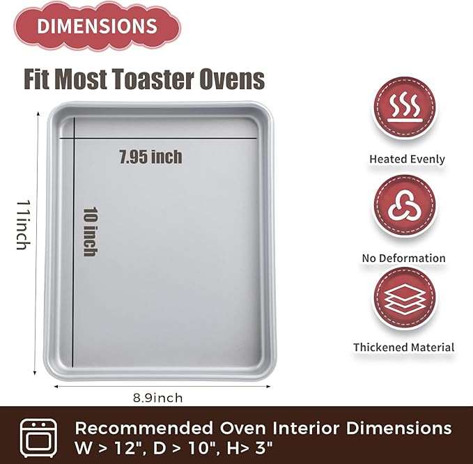 2-PACK Toaster Oven Pans for Baking,Shinsin 9X11 Non-stick Baking Trays, 57% Thicker Cookie Sheet Pans Set, Dishwasher Safe and Heavy Duty Small Replacement Trays for Toaster Cven (Silver)