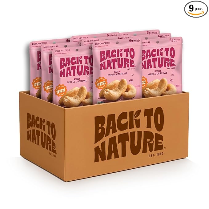 Back to Nature Jumbo Cashews - Dry Roasted with Sea Salt, Non-GMO High Protein Snacks, 9 Ounce (Pack of 9)