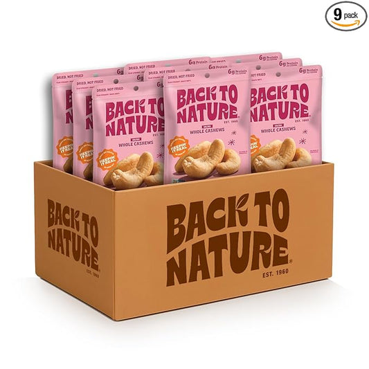 Back to Nature Jumbo Cashews - Dry Roasted with Sea Salt, Non-GMO High Protein Snacks, 9 Ounce (Pack of 9)