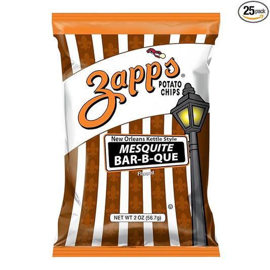 Zapp???New Orleans Kettle-Style Potato Chips Mesquite BBQ Flavor (2 oz Bags, 25 Count), Crunchy Chips with a Spicy Kick, Perfect On-The-Go, Gluten Free Snack