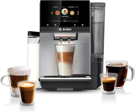 Bosch 800 Series Fully Automatic Espresso and Coffee Machine ??36 Drinks with Coffee World, Cold Brew, Double Cup, Integrated Milk Container, Smart Features, in Silver TQU60307