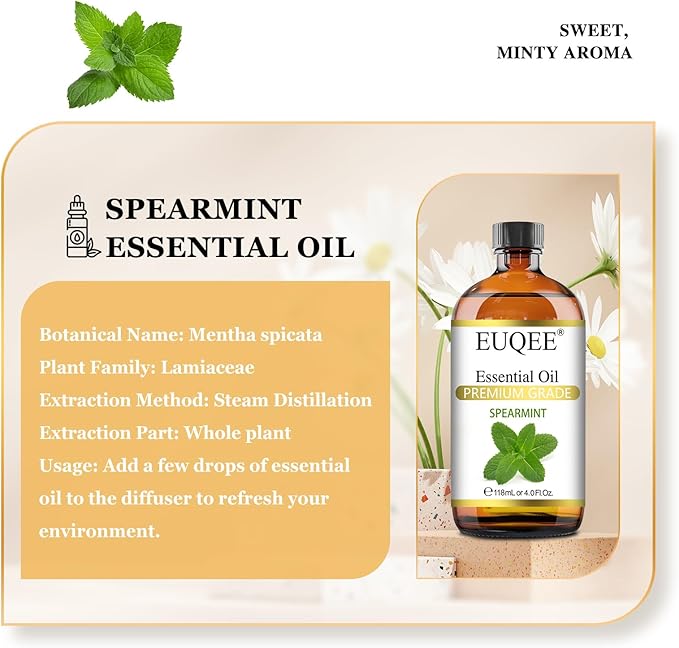 Spearmint Essential Oil Premium Grade Spearmint Oil Essential Oil with Glass Dropper, Great for Humidifier, Candle Making, Diffusers (118mL/4oz)