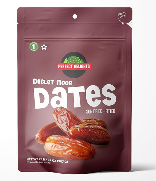 Perfect Delights Dates, Vegan, Sun-Dried Pitted Dates, Healthy Fruit Snack for Kids and Adults - Single Pack (32 oz)