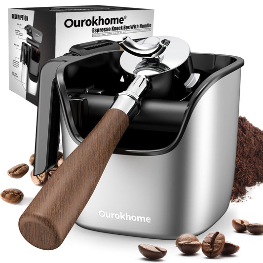 Ourokhome Espresso Knock Box with Lid, Compact Coffee Grounds Container for Home Coffee Bar