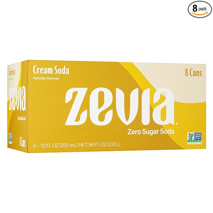 Zevia Zero Sugar Soda, Cream Soda, 12 oz Cans (8-Pack) ??Naturally Sweetened, Non-GMO Project Verified, Gluten-Free, Vegan