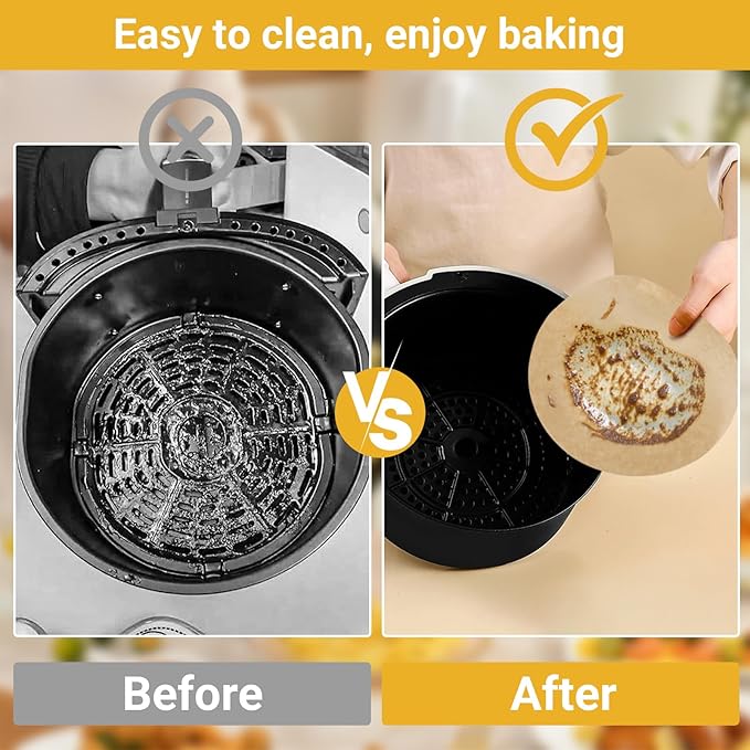 Beasea Air Fryer Parchment Paper 8 Inch, 200pcs Round Unbleached Fryer Disposable Paper Liners Air Fryer Non-perforated Parchment Filter Bamboo Steamer Papers