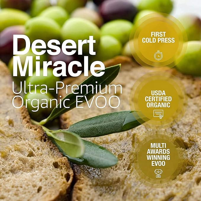 DESERT MIRACLE Cold Pressed Polyphenol Rich Moroccan Olive Oil, Extra Virgin Olive Oil with High Polyphenols, Organic, First Cold Pressed EVOO From Morocco, 5 Liter Can