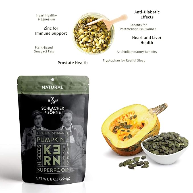Schlacher & Söhne Styrian Pumpkin Seeds, 100% Pure & Natural, Premium Quality Pepitas, Healthy Snacks, Raw, Fresh Superfood, Unsalted, Full of Proteins, Made in Austria (6 Pack, Natural Seeds)