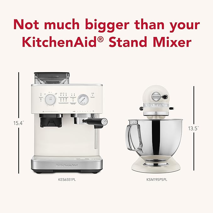 KitchenAid Semi Automatic Espresso Machine with Burr Grinder, KES6551, Porcelain White