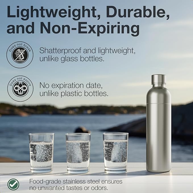 Premium 33 oz Stainless Steel Bottle - Compatible with Sodastream Art, Duo, Enso, Terra (not Aqua Fizz), Aarke Carbonator 3 | No expiration date | Dishwasher safe | Bpa-free