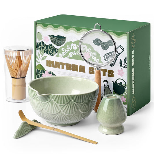 Doorsisun Matcha Whisk Set,Ceramic Matcha Kit Set Includes Matcha Bowl, Bamboo Whisk and Holder