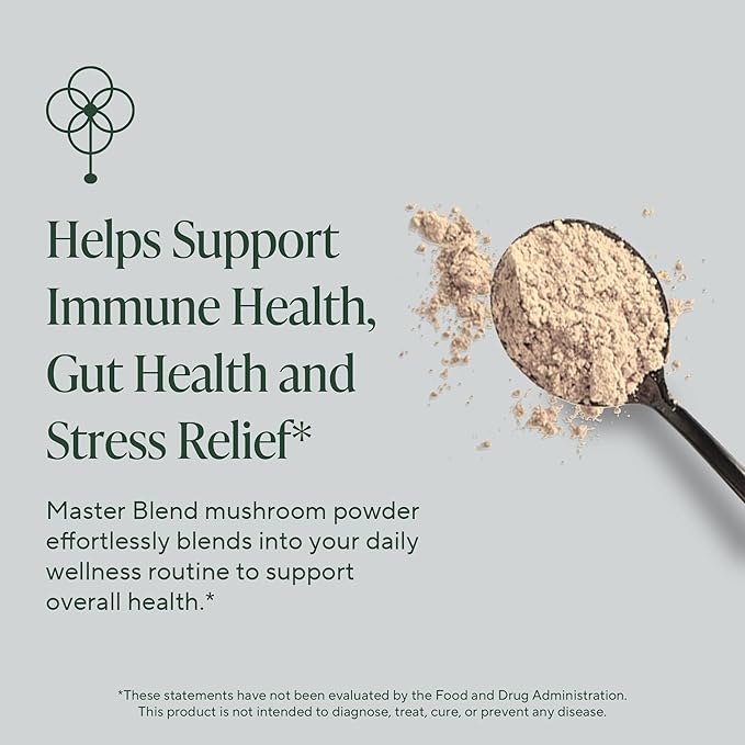 Om Master Blend Mushroom Powder ??Organic Mushroom Supplement with 10 Mushrooms and Ashwagandha - Support Immunity, Gut Health & Stress Relief, 3.17 oz (40 Servings)