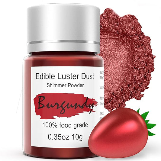 Burgundy Luster Dust Edible for Cakes Cocktails ??10g Colaele Edible Shimmering Dust for Chocolates, Metallic Food Coloring Powder for Cake Decorating Edible Glitter for Drinks, No Gluten,Vegan
