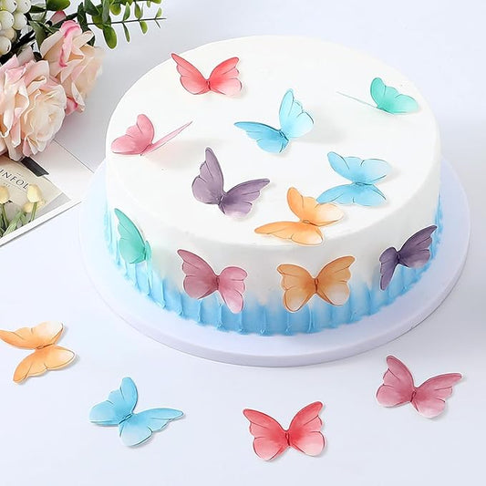 THJ 48Pcs Edible Butterflies for Cake Decorating Wafer Paper Butterflies For Wedding Birthday Party Cake Decoration (Mix Color)