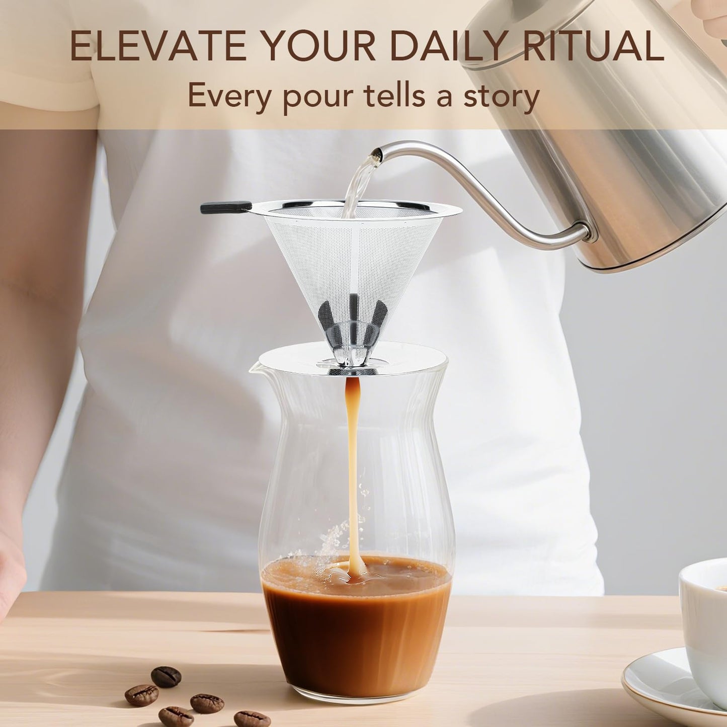 Premium Pour Over Coffee Dripper with Reusable Stainless Steel Filter – Portable, Easy Clean Coffee